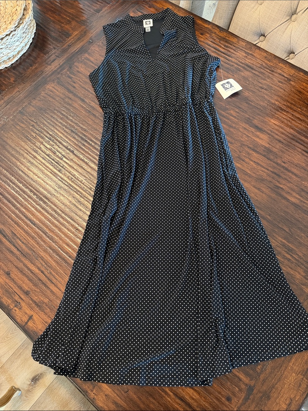 Anne Klein Black Midi Dress with White Polka Dots